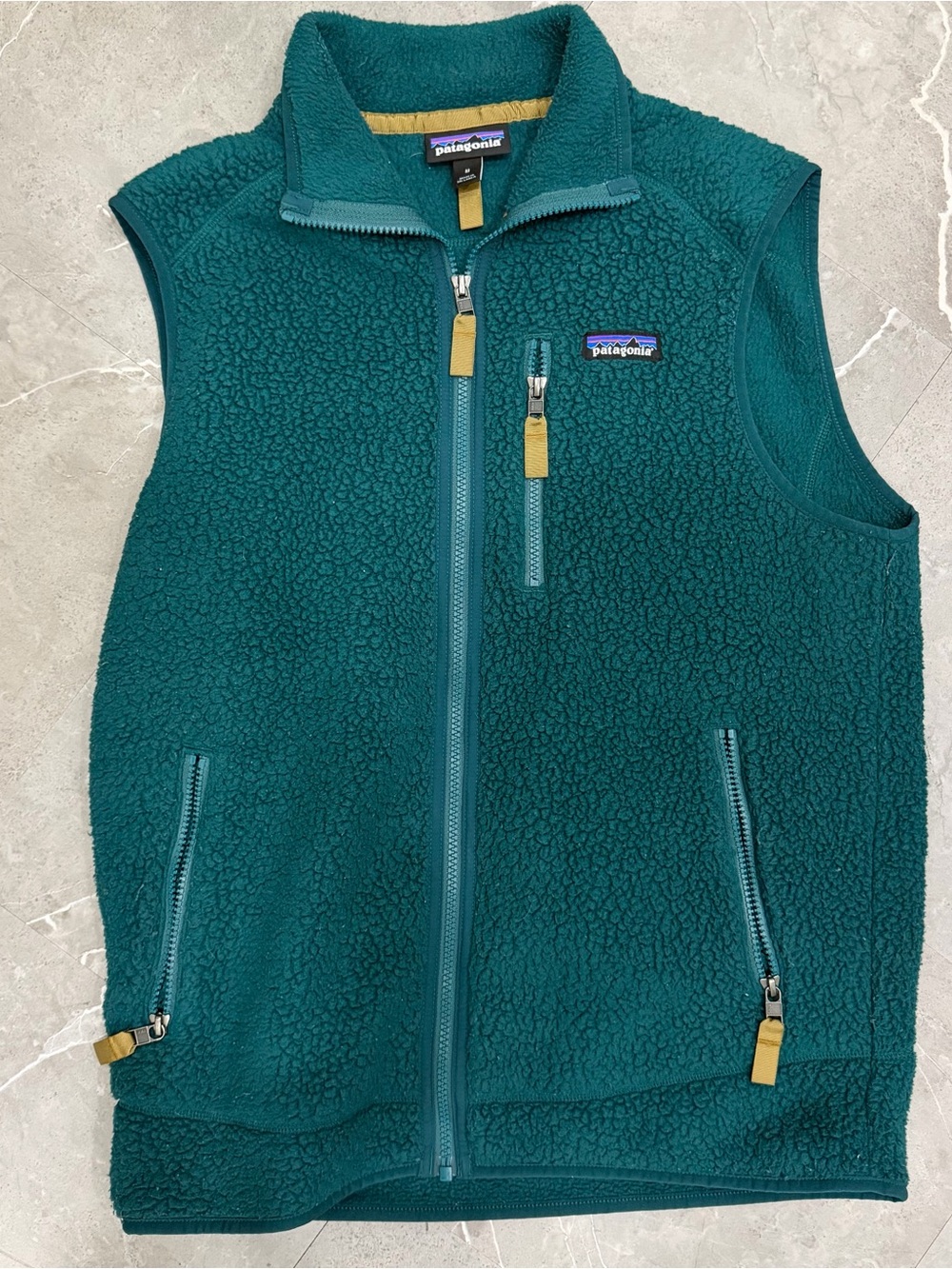 Patagonia Vest Retro-X Pile Sherpa Fleece Mens Medium Teal Blue Green Full Zip